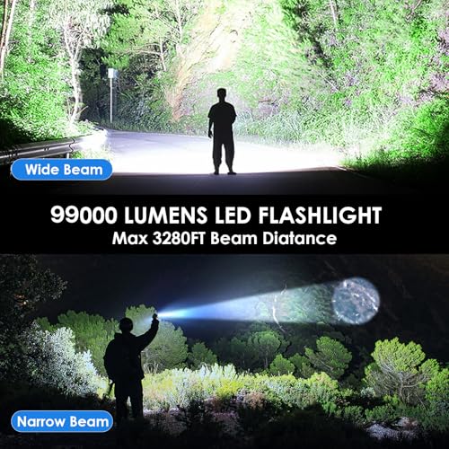 Cinlinso Flashlights High Lumens Rechargeable, 2 Pack 99,000 Lumens Super Bright Flashlight, 7 Modes LED Flashlight, IPX7 Waterproof Powerful Flash Light for Home, Outdoor, Emergencies