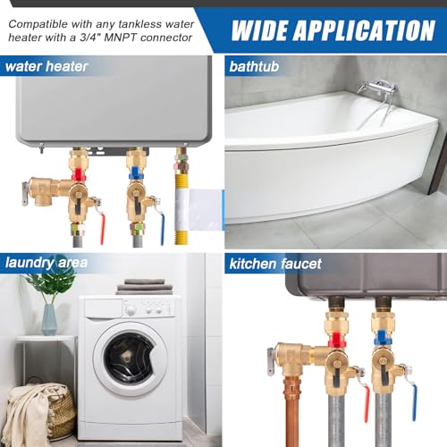 Janhemei 3/4 Inch IPS Tankless Water Heater Relief Valve Kit | Lead-Free Brass