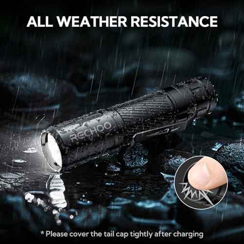 RECHOO Flashlight Rechargeable, G800 LED Flashlight with 3 Lighting Modes, Fixed Focus, Pocket Clip, Small EDC Flash Light for Emergency, Camping Gear (Battery Included)