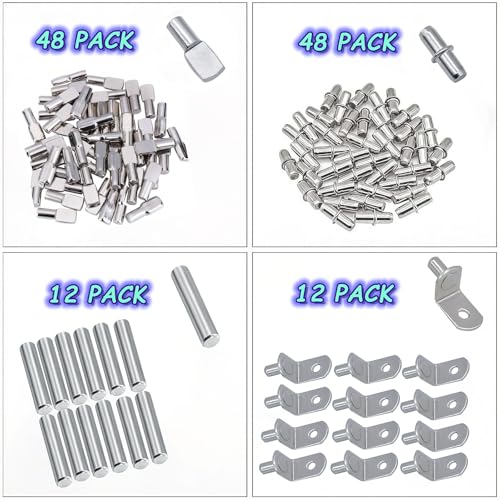 120 Pcs Nickel Plated Shelf Pins Kit - Support Pegs for Bookcase, Kitchen & Closet Shelves