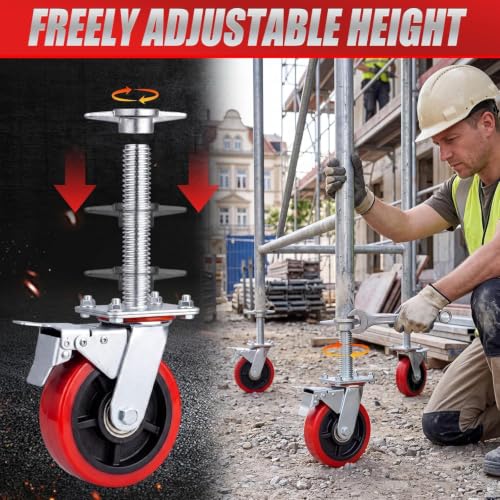 4 Pack 6 Inch Heavy-Duty Adjustable Scaffolding Caster Wheels with Brakes