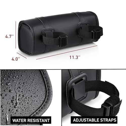 Nomad Motorcycle Tool Bag?Universal Handlebar Leather Pouch?Waterproof Cruiser Biker Roll Bag Front Fork or Saddlebag Storage (Black)