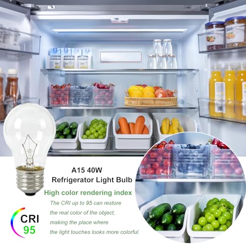 QYKAVM 4Pcs A15 40W E26 Appliance Light Bulbs for Ovens, Microwaves, Fridges — Lava Lamp Compatible