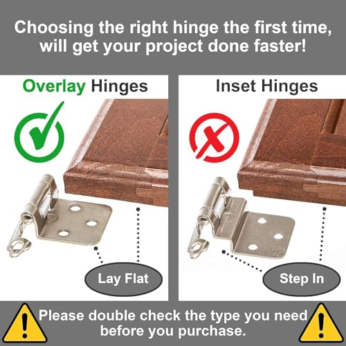 DecoBasics Brushed Nickel Self-Closing Cabinet Hinges 50 Pairs - 1/2" Overlay