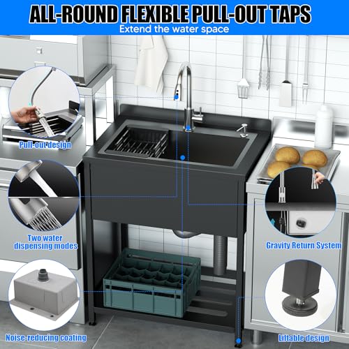 Velpax Black 30.8 x 22 Inch Stainless Steel Utility Sink with Faucet & Drain Kit