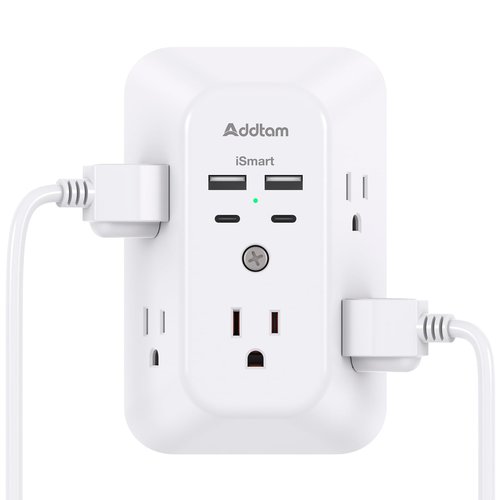 Surge Protector Outlet Extender - Addtam 5-Outlet Splitter with 4 USB Wall Charger(2 USB-C Ports), Multi Plug Outlet Power Strip for Home, Dorm Room Essentials