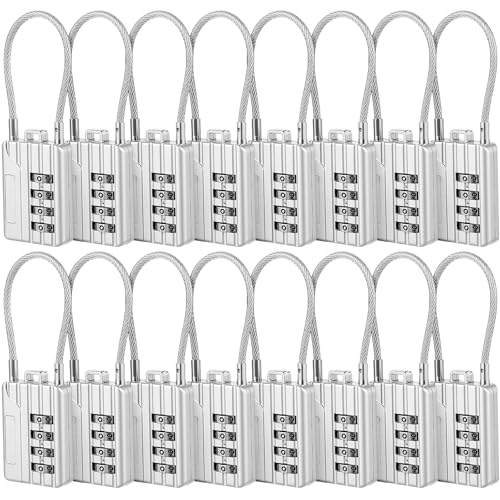 Moxweyeni 16 Pack Luggage Combination Lock 4 Digit Cable Padlock for Gym Padlock Waterproof Resettable Padlocks for Travel Suitcase Backpack School Gym Cabinet (Silver)