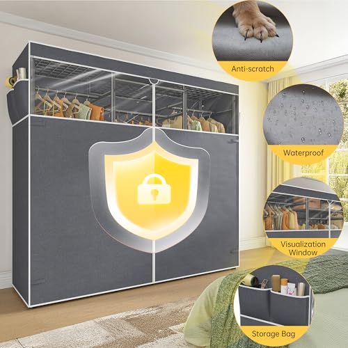 Raybee Clothes Rack with Cover Heavy Duty Clothing Racks for Hanging Clothes Adjustable Metal Portable Closet for Bedroom 66.5" Wx15.75 Dx74.8 H Black