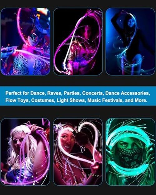 6ft Fiber Optic Whip for Dance USB Rechargeable,360°Swivel,Rainbow LED Light Effect,Great for Rave Party,Light Shows,Music Festival,Christmas Gift (7 Colors+23 Modes+1200mAh Battery)