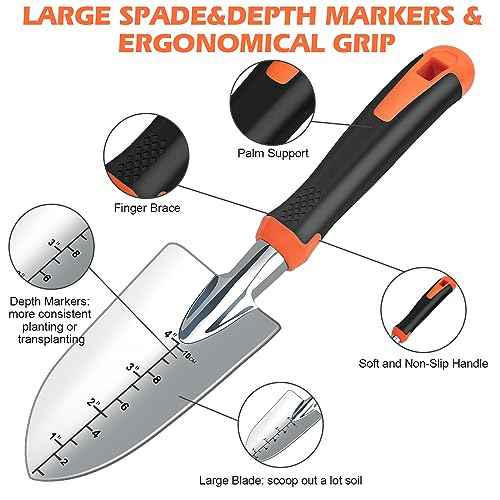 Garden Shovel with Measurement Mark, Sturdy Heavy Duty Gardening Tool Trowel/Hand Shovel/Garden Spade, Ergonomic Handle with Giftable Package