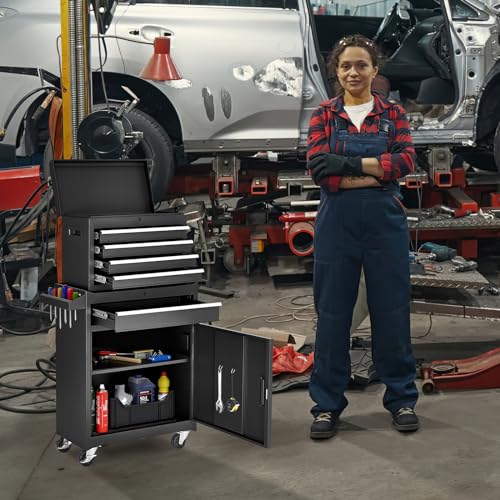 AirWire 5-Drawer Rolling Tool Chest Black – 20.2" L x 11" W x 40" H, Detachable Toolbox