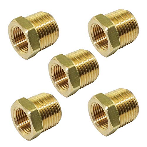5-Pack 1/2" NPT Male to 1/4" NPT Female Brass Pipe Fittings Reducer Adapter Set — 1200 PSI