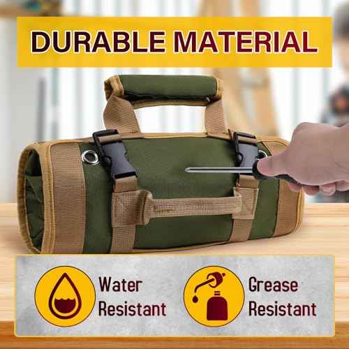 Tool Bag, Tool Bags for Men, Heavy Duty Tool Organizer, Portable Roll Up Tool Bag Gifts For Him, Mechanic, Electrician and Hobbyist, Car Tool Roll Organizer -Green