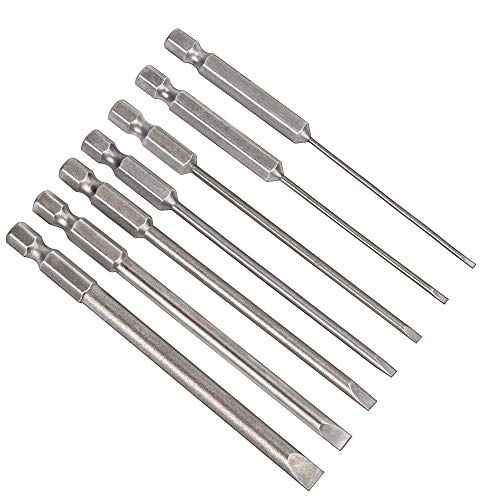 Rocaris 7 Pack Flat Head Slotted Tip Screwdriver Bit Set 100mm/4 inch Long Magnetic - 1/4 Inch Hex Shank