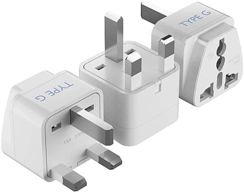 Ceptics UK, Hong Kong, Ireland, UAE Travel Plug Adapter (Type G) - 3 Pack [Grounded & Universal] (GP-7-3PK), White, Standard