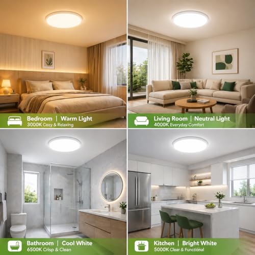 zemty 6-Pack 12-Inch LED Flush Mount Ceiling Lights, 24W, 3200 Lumens, White, Dimmable, Adjustable CCT 3000K-6500K for Home & Kitchen