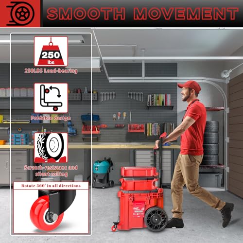 Upgraded Steel Construction Front Wheels, Heavy-Duty Packout Caster Wheel kit fit for Milwaukee Packout Rolling Tool Box, Flip up Packout Caster Wheel Kit, 200 Lbs Capacity