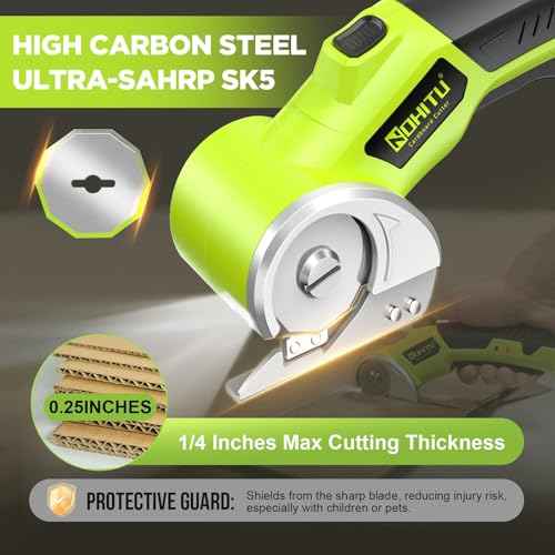 Cordless Electric Scissors: 4V Rechargeable Rotary Cardboard Cutter, 3000mAh Battery, with LED Light, 2 Blades, Box Cutter for Fabric Carpet Carton Plastic Leather Cloth