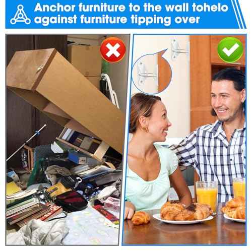 Guirnd 10 Pack Furniture Anchors, Anti Tip Furniture Anchors for Baby Proofing, Metal Earthquake Straps Furniture Straps Wall Anchor for Dresser and Bookcase (White)