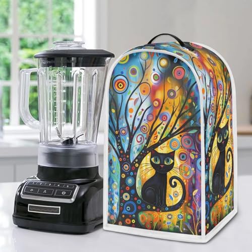 Black Cat Modern Art Blender Dust Cover with Top Handle – Fits Most Blenders