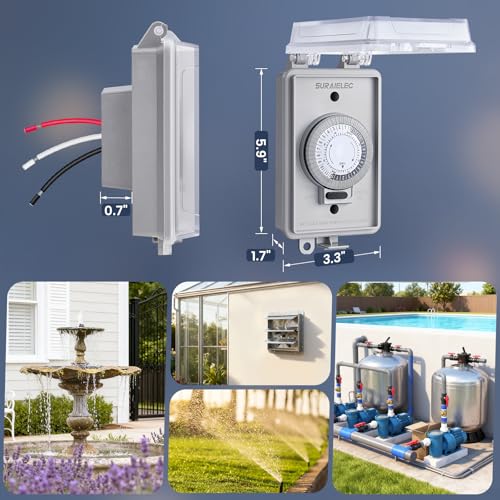 20A Heavy Duty Outdoor Mechanical Timer Switch - 2400W Hardwired Control