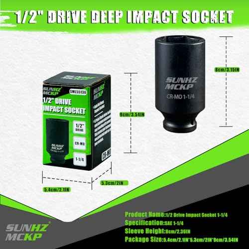 SUNHZMCKP 1/2 Inch Drive Impact Socket, SAE 1-1/4 In Deep 6 Point Socket, CR-MO, Axle Nut Impact Grade Socket for Easy Removal (1-1/4)