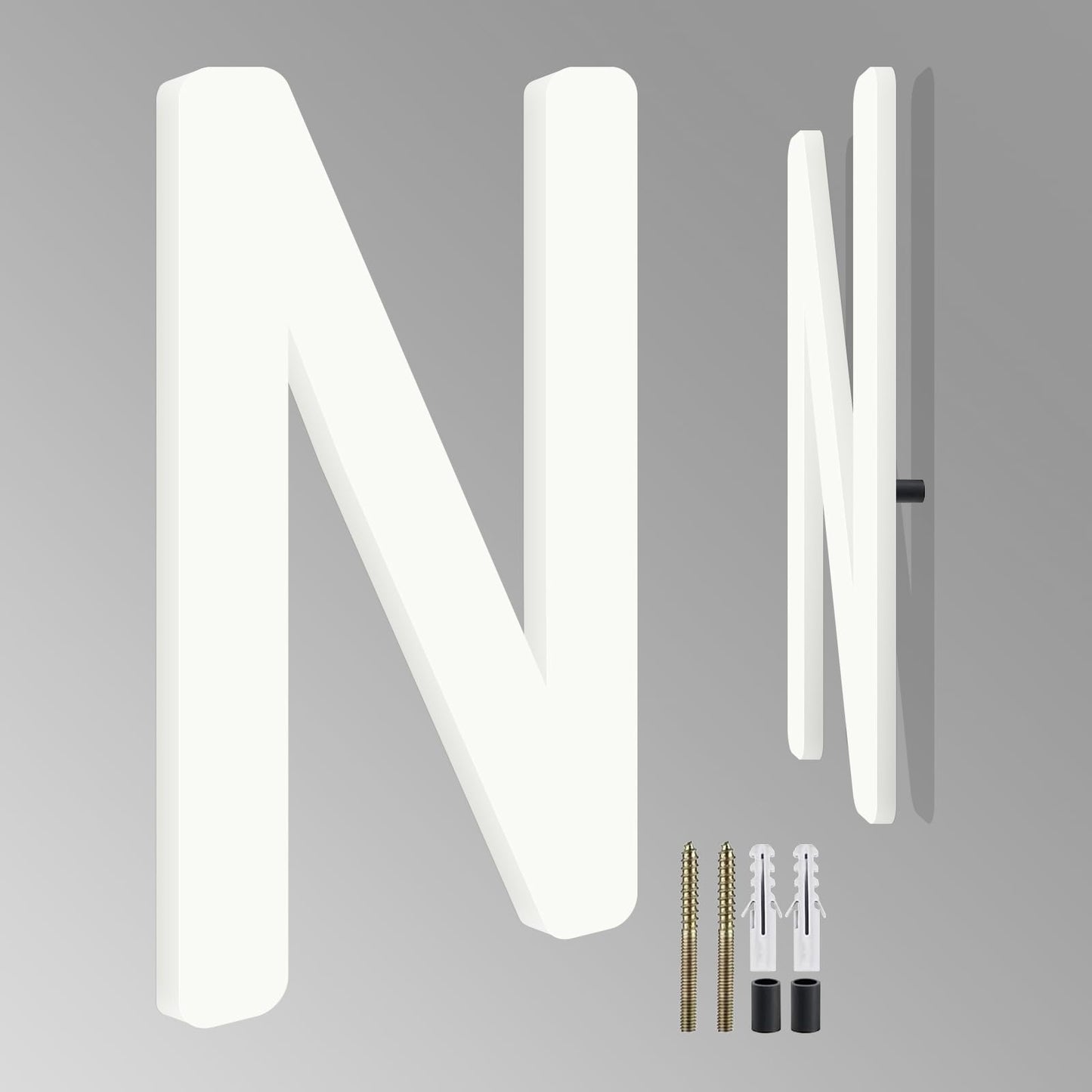 5 Inch Floating White Aluminum House Numbers Letters, Modern Metal House Numbers for Outside, White Address Letters, Aluminum Address Number for Garden Office Apartment (N)