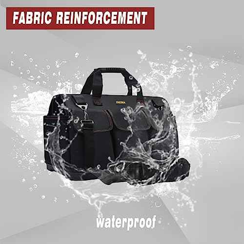 FASTECH 20-inch Heavy Duty Bottom Tools Bag with Wide Mouth for Tool Storage, Carrier and Organizer, Tool Bag for Men, Wide Mouth Tool Bags with Inside Pockets (20 Inch)