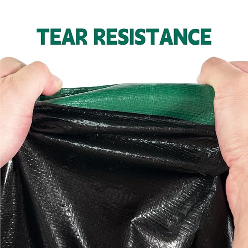 Heavy Duty Green & Black 15x15 ft UV-Resistant Tarp with Grommets - 10 Mil Waterproof Cover