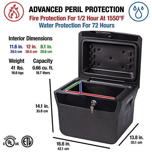 SentrySafe Fireproof Waterproof Lock Box with Key Lock - 0.66 Cu Ft, 14.1 x 16.6 x 13.8 Inches