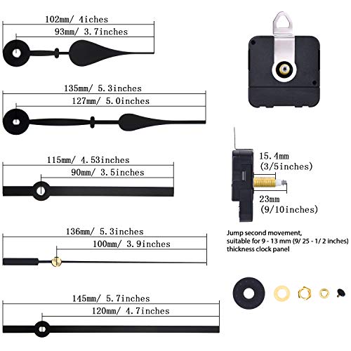 Hicarer Black 23mm Long Shaft Clock Movement Kit with Hands for DIY Wall Clocks