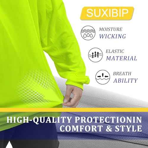 Hi Vis Safety Hoodie, High Visibility Shirts for Men, Long Sleeve, Construction Work Shirts with Sun Protective Hood