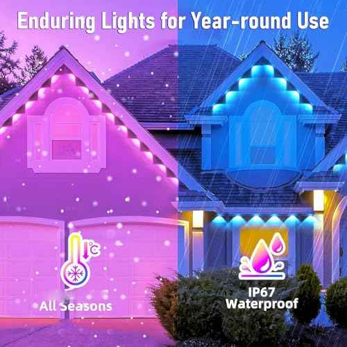 140FT Permanent Outdoor RGB Lights - IP67 Waterproof with Smart App Control Remote, DIY Scene Modes, Music Synchronization, Eaves Lights for Garden Decor, Deck, Party, Party,Roof