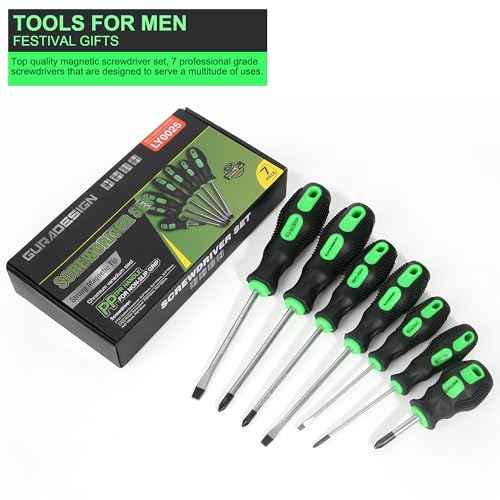 7-Piece Magnetic Screwdrivers Set, 4 Phillips and 3 Flat, Professional Cushion Grip Screwdriver Set