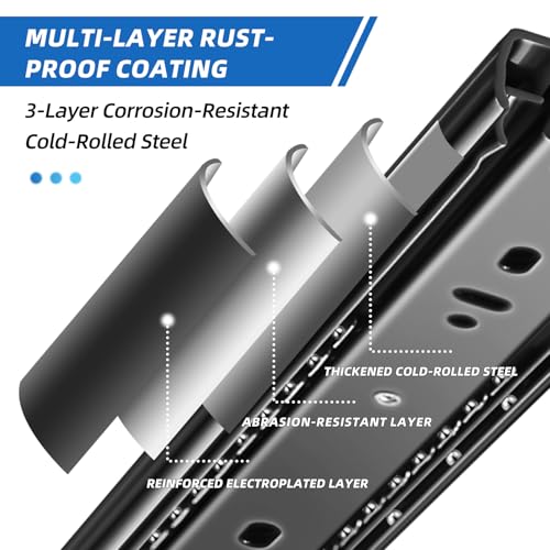 VAGUDE Black 12-Inch Full Extension Drawer Slides Pair | Side Mount Ball Bearing Kitchen Cabinet Rails