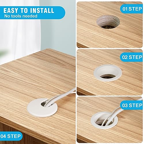 JTemgle 2-Inch White U-Shape Desk Grommet Set of 2 - Cable Management
