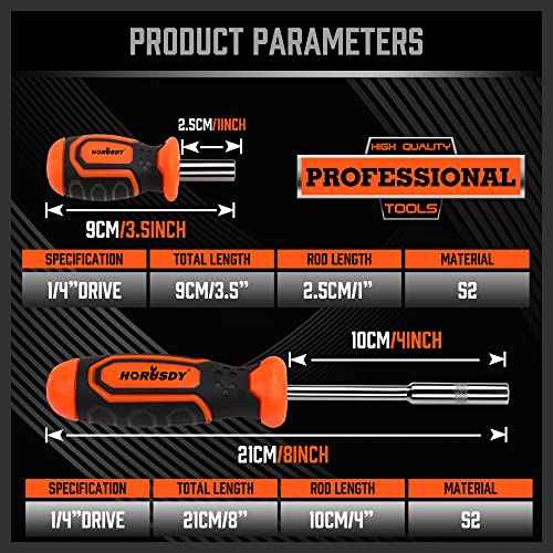 HORUSDY 2-Piece 1/4" Bit Driver Magnetic Screwdriver Bit Holder, 190mm and 90mm Long, Screwdriver Handle for Magnet Tip