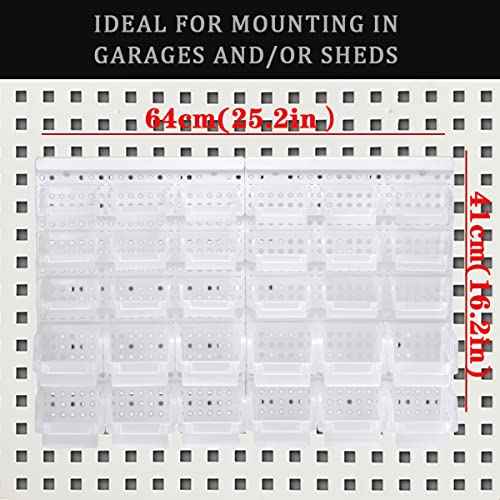 Transparent Garage Organizer Bins, 30PCS Wall Mounted Storage Small Parts Bins With White Pegboard to Store Nuts,Bolts, Screws, Nails