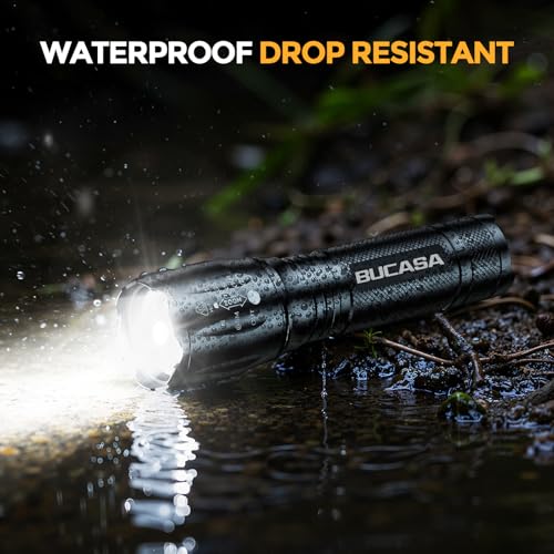 BUCASA Black Rechargeable Tactical Flashlights 3 Pack - High Lumens, Waterproof, Zoomable, Emergency & Camping Use