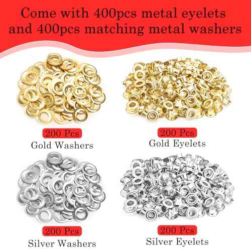 803Pcs Grommet Eyelet Pliers Kit, 1/4 Inch Grommet Tool Kit with 800 Metal Eyelets, Grommet Hand Press kit for Leather Crafts(Inside Dia: 6.4mm/Outer Dia: 12mm (A.I.S.)/Flange Width: ~3mm)