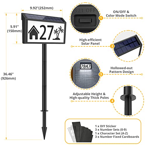 MAXvolador Solar Address Sign with 3 Light Modes - Waterproof House Number Plaque (Variation 1)
