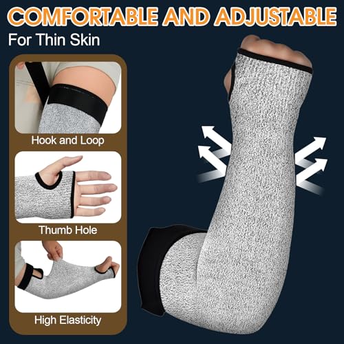 Cut Resistant Sleeves, 1 Pair Protective Sleeves for Arm Protectors for Thin Skin and Bruising with Thumb Hole for Gardening, Welding, Farming, Pet Grooming (Grey)