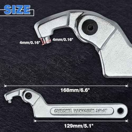 Adjustable C Spanner Hook Wrench Tool Adjustable Pin Spanner Wrench Tool for Mechanical Equipments Vehicles Tighten Lock Nuts & Bearings, Round Head, 3/4-2"(19-51mm), Chrome-Vanadium Steel