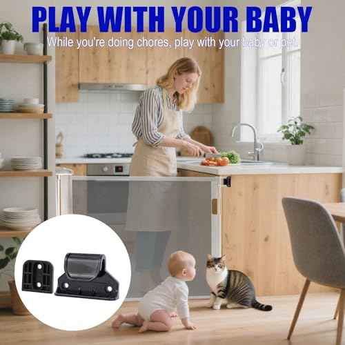 Black Retractable Baby Gate Replacement Part, 55" W x 33" H Retractable Baby Gate Extension Kit with 2 Latches 2 Brackets & 1 Set of Screws for Telescopic Doors for Babies and Pets