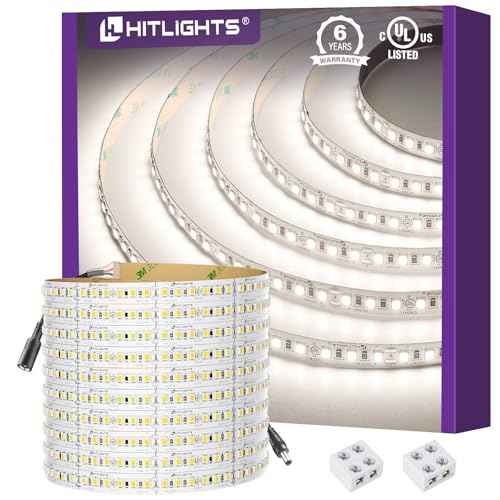 HitLights LED Strip Lights Neutral White 4000K, 16.4ft Premium High Density 24V Tape Light, 600 LEDs, 426 LM/FT, CRI 90+, IP30, Lighting for Kitchen, Cabinets, UL Listed (Power Source Not Included)
