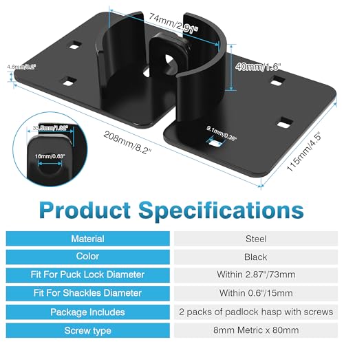 IRONWALLS Puck Lock Hasp Black 2 Packs, Heavy Duty Lock Hasp for Hidden Shackle Padlock Diameter Within 2-7/8¡±/73mm, Steel Puck Lock Holders Brackets for Shipping Container, Trailers Doors