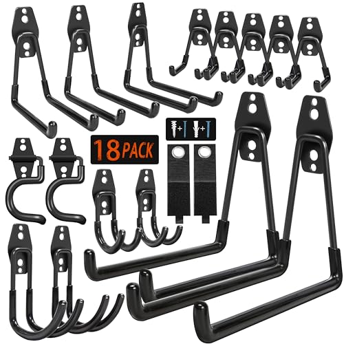 Kodreat 18 Pack Heavy Duty Garage Hooks with Anti-Slip Coating - Black, Wall Mount Storage