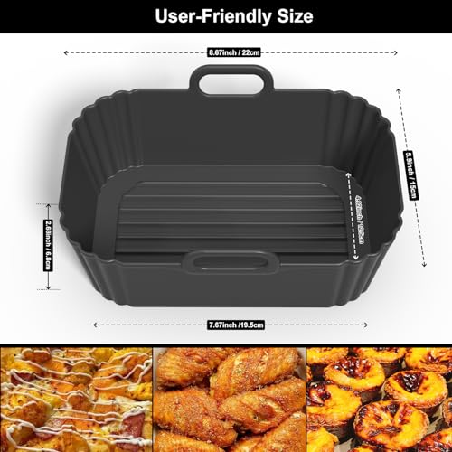Masgarlan Air Fryer Silicone Liners 2 Pack for Ninja Dual 8-10QT (Black) – 8.67 x 5.9 x 2.68 in