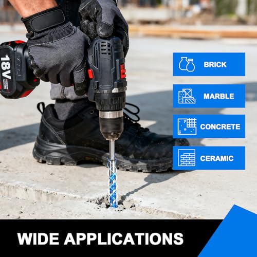 Carbide Masonry Drill Bit Set (7-Piece, 5/32"-3/8"), Hex Shank Concrete Drill Bits for Brick, Tile, Cement, Plastic