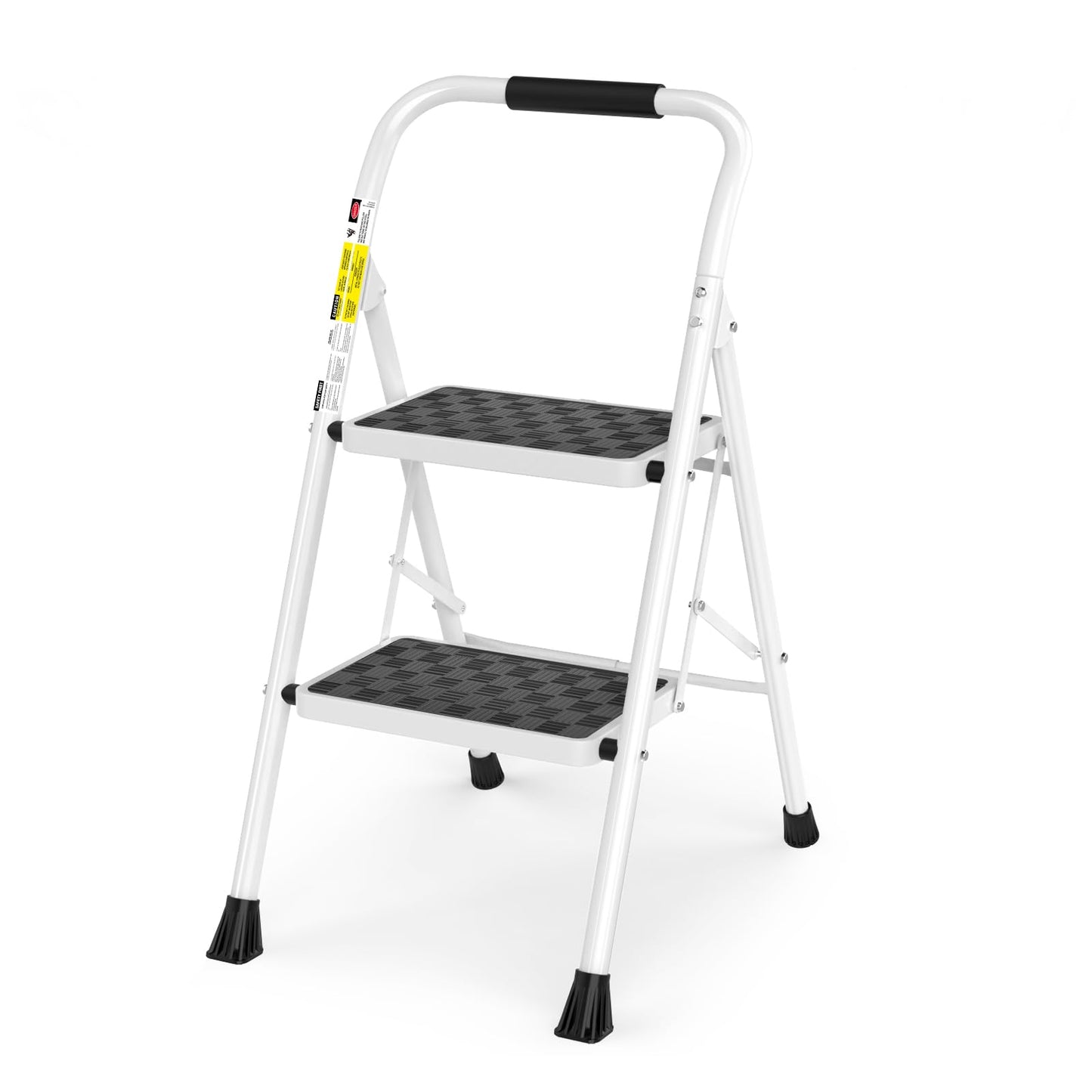 HBTower Step Ladder, Folding Step Stool with Wide Anti-Slip Pedal, Sturdy Steel Ladder, Convenient Handrail, Lightweight, Portable Steel Step Stool
